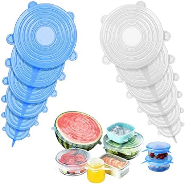 Tapas elásticas de silicona, paquete de 12 de varios tamaños Tapas de  silicona sin BPA Tapas de contenedores reutilizables Tapas de alimentos  Verde + Azul Jormftte WRMH-1181-2